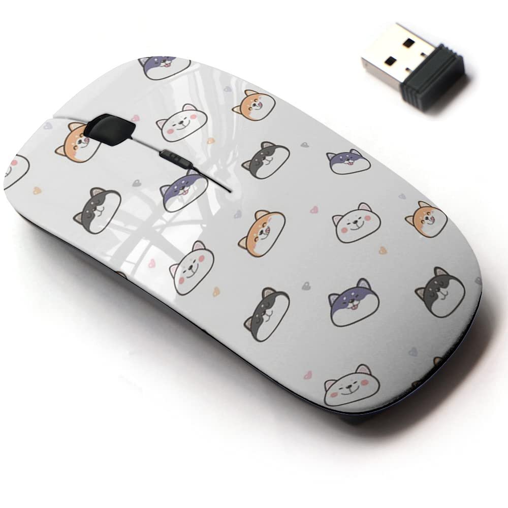 2.4G Wireless Mouse with Cute Pattern Design for All Laptops and Desktops with Nano Receiver - Cartoon Shiba Inu