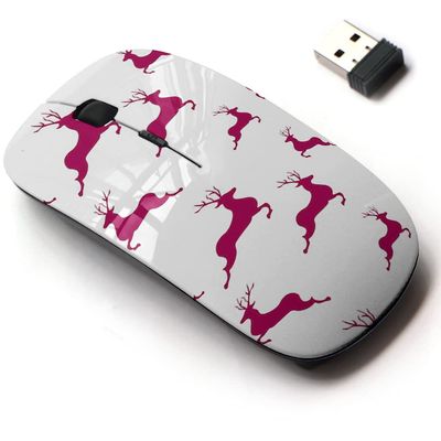 2.4G Wireless Mouse with Cute Pattern Design for All Laptops and Desktops with Nano Receiver - Christmas Reindeers on