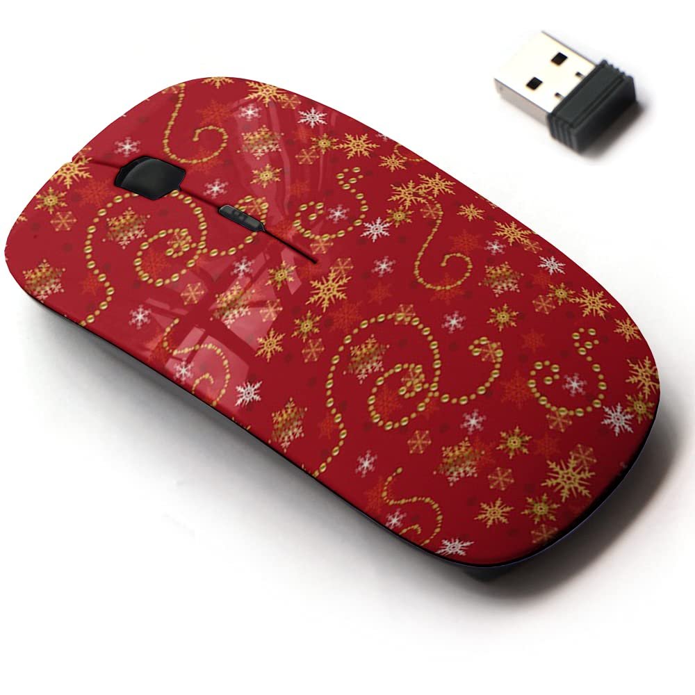 2.4G Wireless Mouse with Cute Pattern Design for All Laptops and Desktops with Nano Receiver - Christmas red Golden