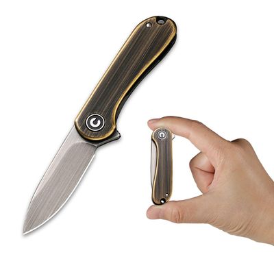 CIVIVI Mini Elementum Flipper Pocket Knife, Small folding Knife with 1.83" 14C28N Blade, Brass and Stainless Steel Handle C18062Q-1