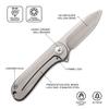 CIVIVI Mini Elementum Flipper Pocket Knife, Small folding Knife with 1.83" 14C28N Blade, Brass and Stainless Steel Handle C18062Q-1 view 4