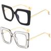 bullabulling Oversized Square Blue Light Blocking Glasses Eye Strain Glare Pearl Inlay Arm Cat Eye Fashion Eyewear (Black/gray, 3.75) view 1