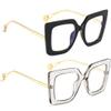 bullabulling Oversized Square Blue Light Blocking Glasses Eye Strain Glare Pearl Inlay Arm Cat Eye Fashion Eyewear (Black/gray, 3.75) view 4
