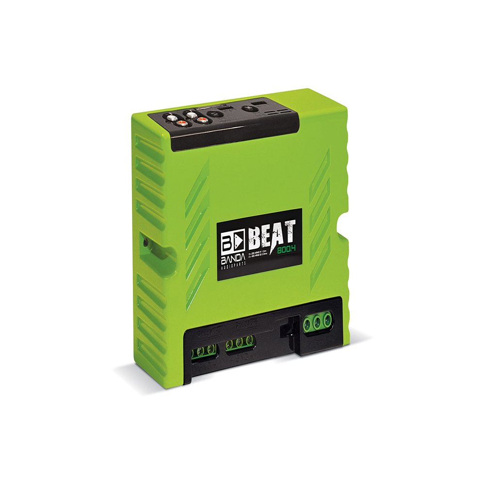 4-Channel Vehicle Audio Bass Amplifier - 200 WRMS High-Powered Mono Bass Amplifier w/Subsonic Filter and Low Pass Filter Stable at 1 ohm, LED Indicators, Sound Specialization - BANDA BEAT800.41GREEN