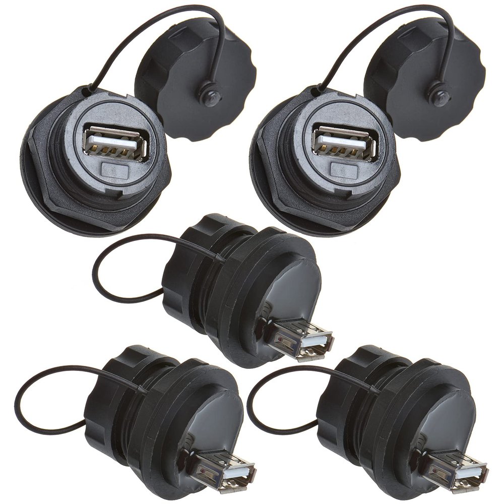 ANMBEST 5PCS USB2.0 Panel Mount Connector, IP67 Waterproof Outdoor USB Plug Adapter Female to Female Socket with Waterproof/Dust Cap (M25 5PCS)