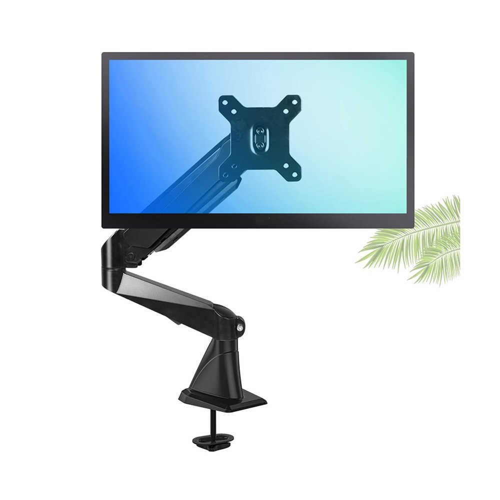 Monitor Mount Single Monitor Desk Mount Long Arm Monitor Stand Mount with Gas Spring Wall Mounted Height-Adjustable VESA Mount for 15 - 27 Inch Screen Monitor Desk Mount