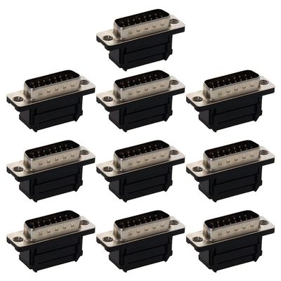 Heyiarbeit 15-pin 2-Row IDC D-Sub Ribbon Cable Connector 33.3mm Male Socket IDC Crimp Port Terminal Breakout for Flat Ribbon Cable Black 10pcs