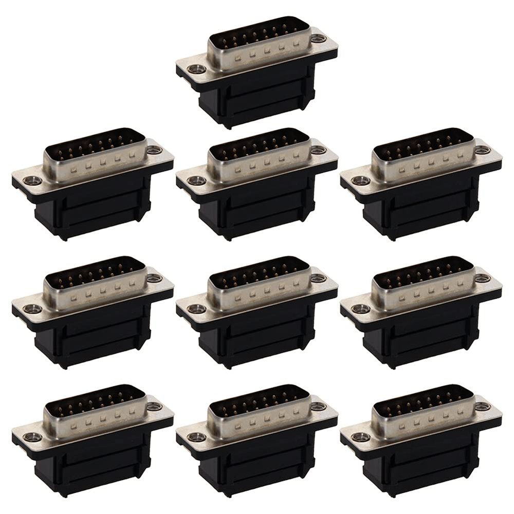 Heyiarbeit 15-pin 2-Row IDC D-Sub Ribbon Cable Connector 33.3mm Male Socket IDC Crimp Port Terminal Breakout for Flat Ribbon Cable Black 10pcs