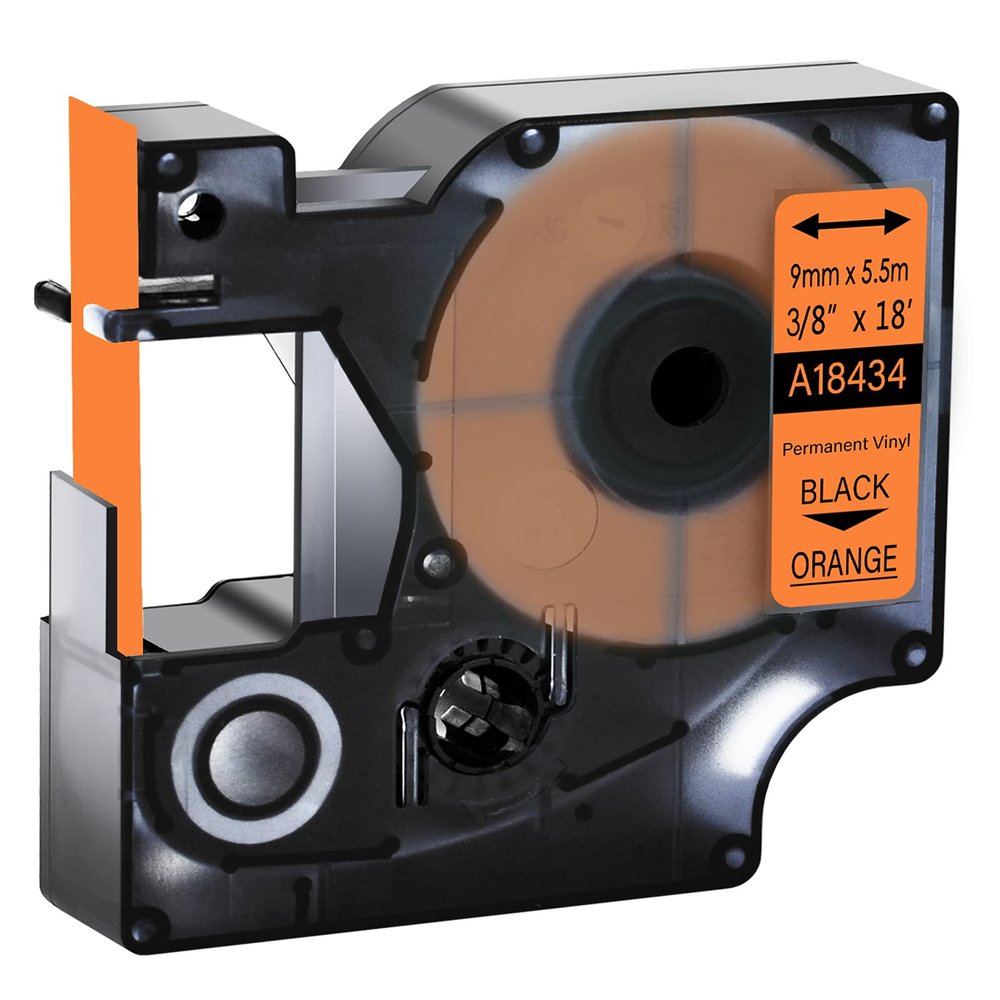 GREENCYCLE Industrial Permanent Vinyl Labels 18434 3/8" (9mm) x 18ft (5.5m) Compatible for DYMO Rhino 5200 4200 3000 5000 6000 PRO1000,LabelWriter 450 Duo (Black on Orange, 30 Pack)