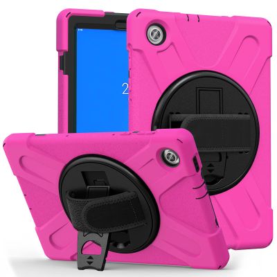 Lenovo Tab M10 FHD Plus TB-X606F TB-X606X 10.3" Case, Three Layer Heavy Duty Shockproof Rugged Case with 360 Degree Rotatable Stand, Hand Strap for Lenovo Tab M10 FHD Plus 10.3" - Rose Red