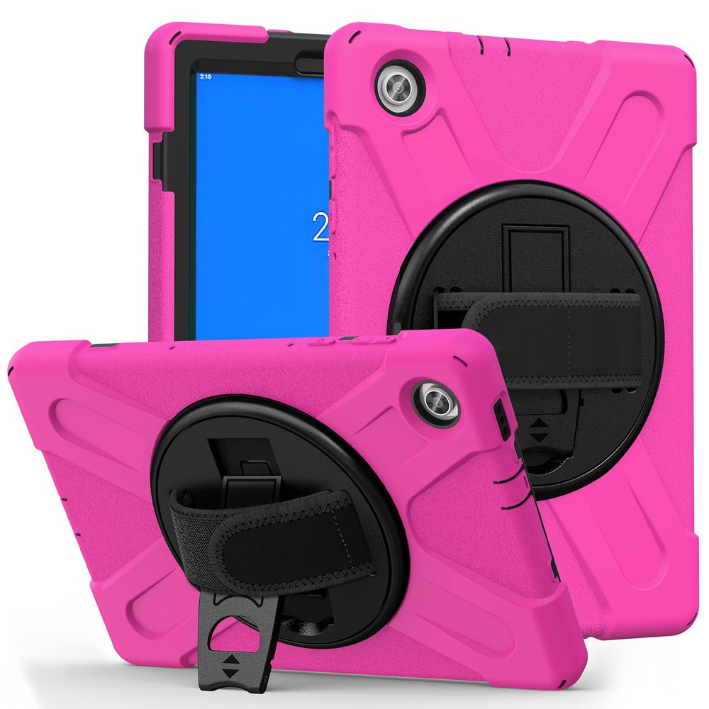 Lenovo Tab M10 FHD Plus TB-X606F TB-X606X 10.3" Case, Three Layer Heavy Duty Shockproof Rugged Case with 360 Degree Rotatable Stand, Hand Strap for Lenovo Tab M10 FHD Plus 10.3" - Rose Red