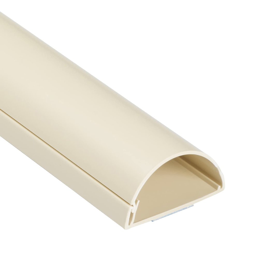 D-Line TV Wire Hider, Half Round Cord Cover for Wall Mount TV, Hinged One-Piece Raceway, Paintable, Self-Adhesive Cable Management - 2" (W) x 1" (H) x 18" Length - Beige