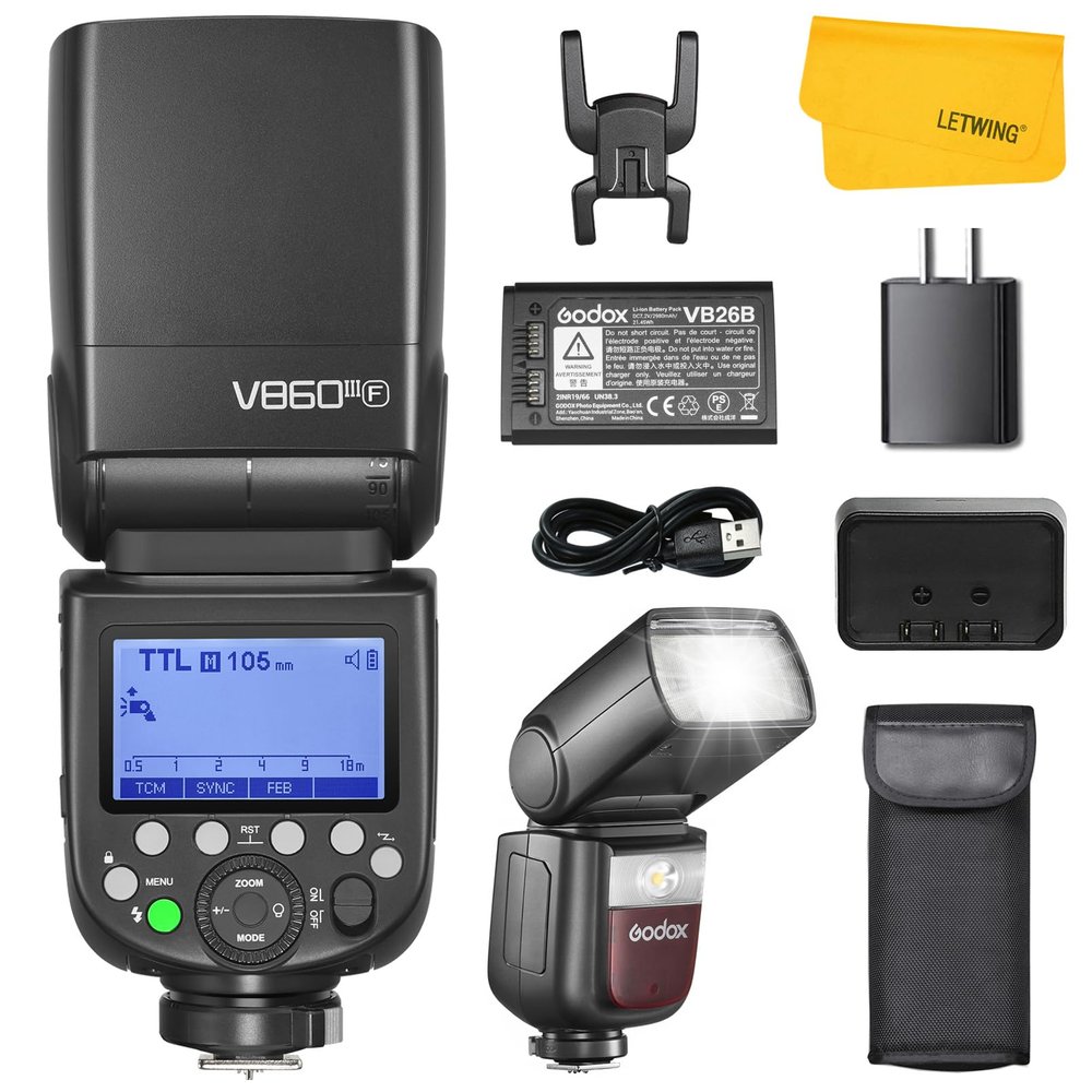 Godox V860III V860III-F Flash for Fujifilm Camera, TTL 2.4G Wireless External Flash Speedlite HSS 1/8000s, 7.2V/2980mAh Li-ion Battery, 10 Levels LED Modeling Light, Compatible for Fuji Camera