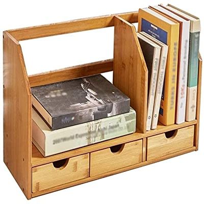 166 Desktop Organizer Office Shelves- Display Shelf Rack Countertop Bookcase,Freestanding Magazine File Holder with Three Drawers for Office and Home