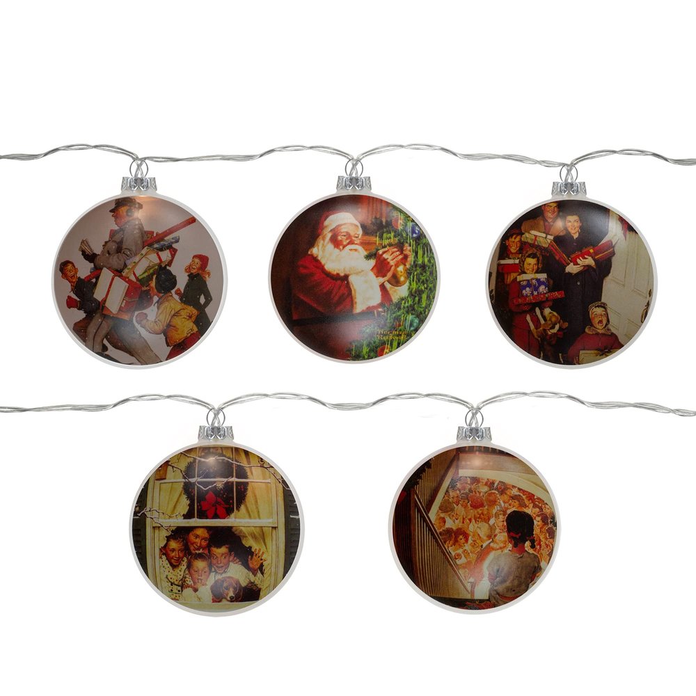 Northlight Norman Rockwell Prints Glass Christmas Disc Lights - 5.75' Clear Wire - 5ct