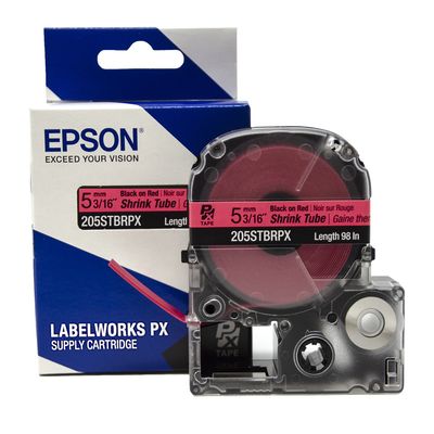 Epson LABELWORKS 205STBRPX Genuine Shrink Tube AWG 8-12 Black on Red Shrink Tube - 3/16" (5MM) Wide, 96"