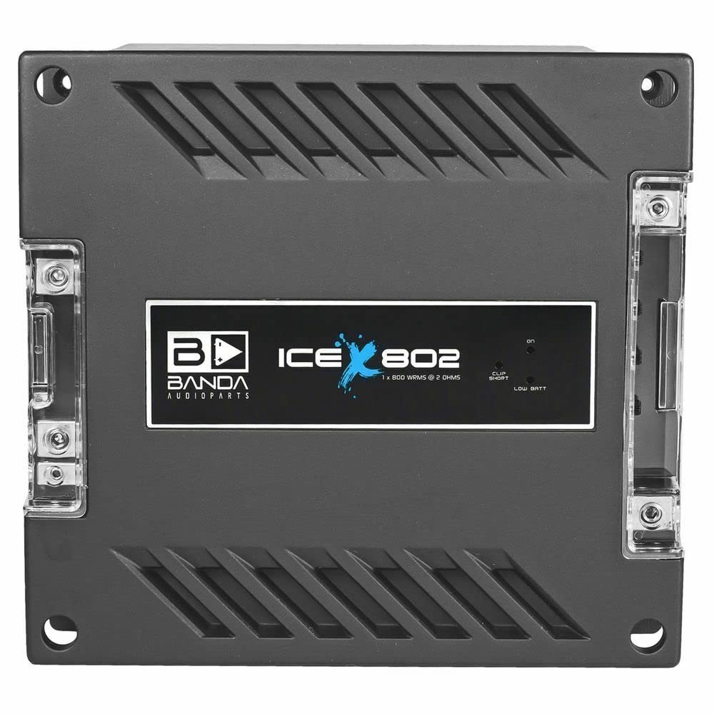 1-Channel Vehicle Audio Bass Amplifier - High-Powered Mono Bass Amplifier w/Subsonic Filter and Low Pass Filter Stable at 2 ohms, LED Indicators, Sound Specialization, Red - BANDA ICEX800.2RED