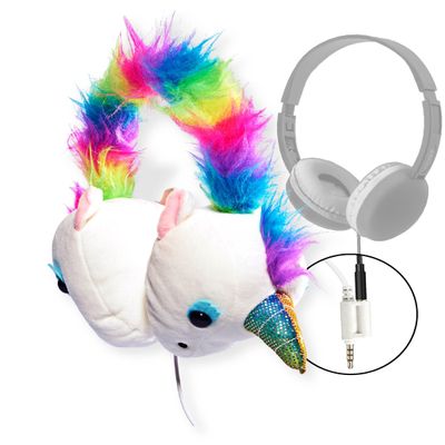 Coby Zooland Wired Plush Kids Headphones, Portable Over-Ear Headphones with 3.5mm Jack and Built-in Splitter, Volume Limit at 85 dBs, Built-in Microphone, Adjustable Headband, Unicorn Sparkle