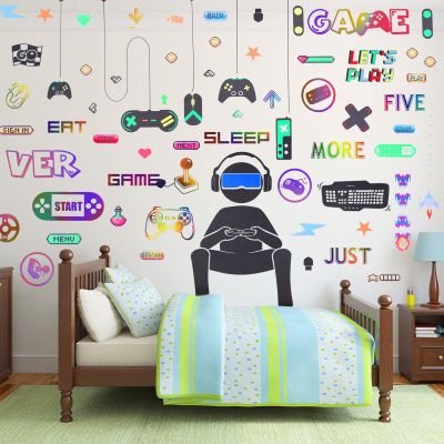 56 Pieces Gamer Wall Decals Gaming Controller Joystick Decals Removable Video Games Stickers Game Boy Wall Art for Bedroom Playroom Decoration (Colorful)