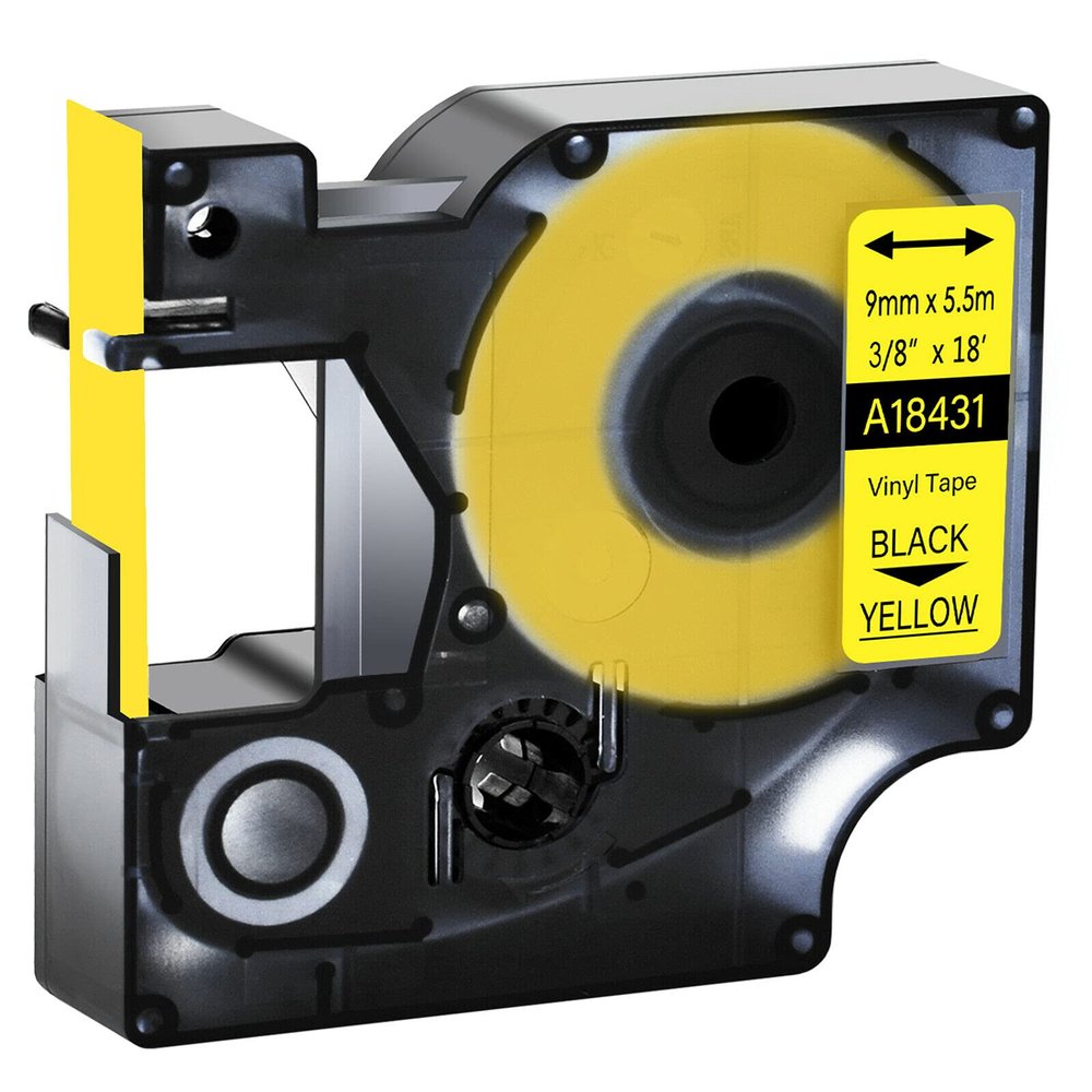 GREENCYCLE Industrial Permanent Vinyl Labels 18431 3/8" (9mm) x 18ft (5.5m) Compatible for DYMO Rhino 5200 4200 3000 5000 6000 PRO1000,LabelWriter 450 Duo (Black on Yellow, 100 Pack)
