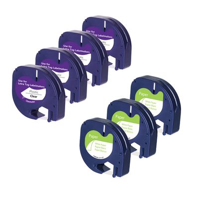 4 Clear+3 White Compatible Label Tape Replacement for DYMO Letratag Refills 16952 91330 for DYMO LetraTag Label Maker LT100H LT100T Plus QX50, 7 Pack