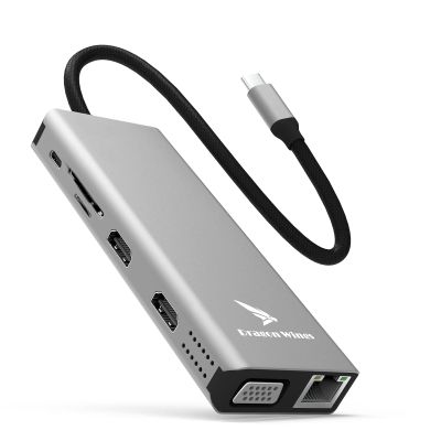 USB C Hub, 12-in-1 Multi-Port USB C Adapter with 1000M Ethernet, 4 USB 3.0 Ports Adapter, TF, SD, VGA, 3.5mm Audio, 100W PD Powered Compatible with MacBook, Pro,Air,Type C Adapter Laptop Silver