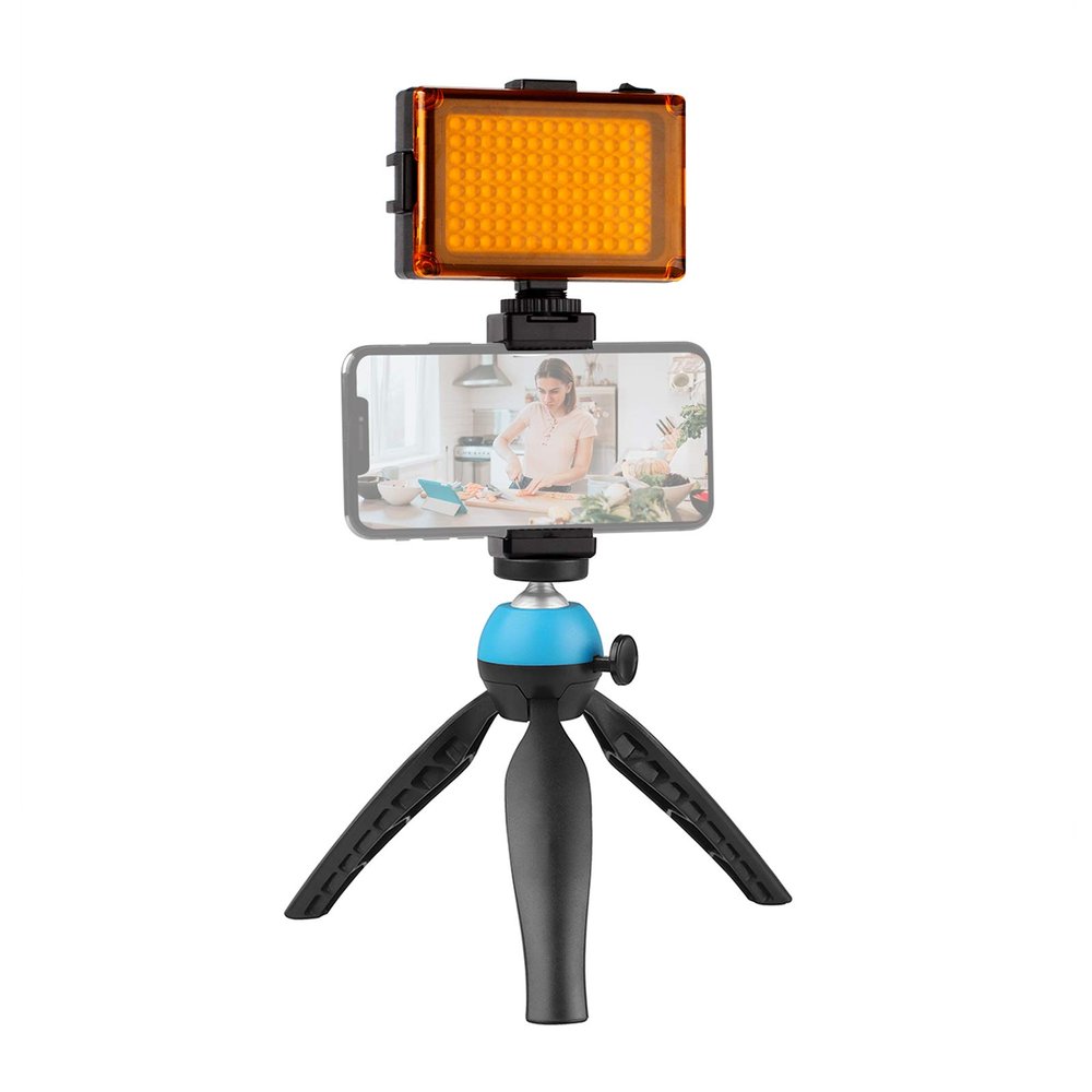 Andoera Portable Smartphone Video Kit Phone Video Rig with LED Fill Light 5500K/3200K + Adjustable Phone Holder + Mini Desktop Ballhead Tripod for Phone Vlog Video Recording Live Streaming