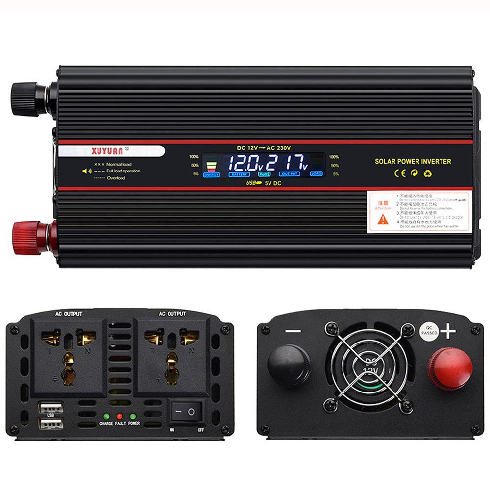 DDHVVOH 600w Pure Sine Wave Power Inverter Dc 12v to 110v Ac Car Inverter with Digital LCD Display,Household Electricity,Office Electricity,Medical Equipment,12V-220V-2000W