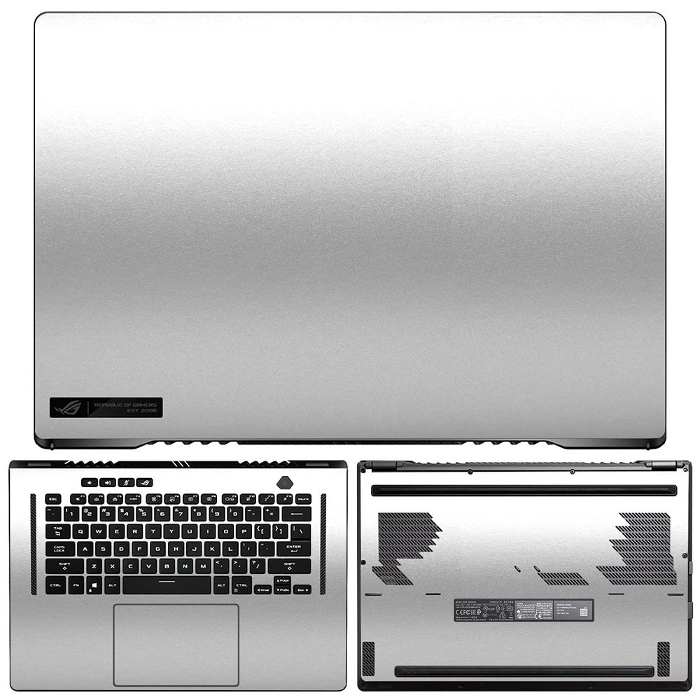 SopiGuard Sticker Skin for 2021 Asus Zephyrus G15 Edge-to-Edge Vinyl Wrap Include Top, Keyboard, Bottom Panels (Satin Silver Metallic)