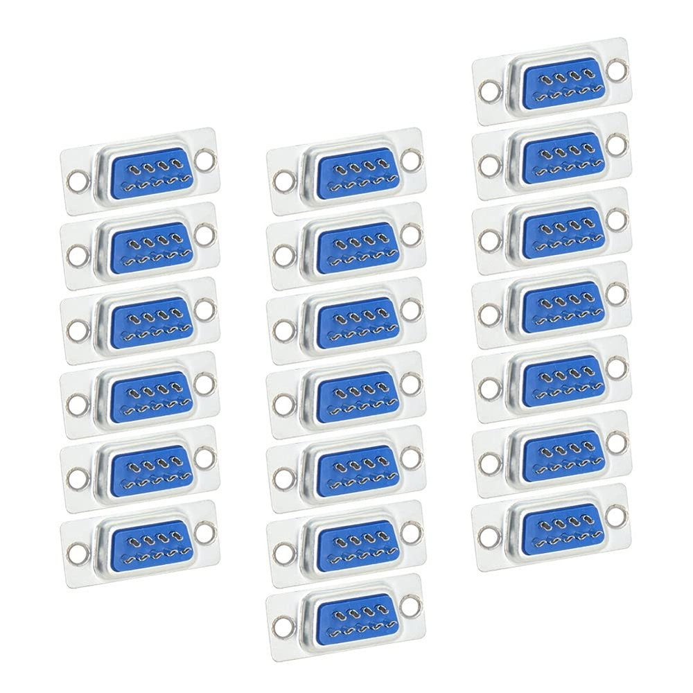 Heyiarbeit 9-pin 2-Row D-SUB Connector Changer 1405-092-0S-2 Female Copper Alloy 3.05mm Mini High Density Port Terminal Breakout for Mechanical Equipment CNC Computers Pack Blue 20pcs