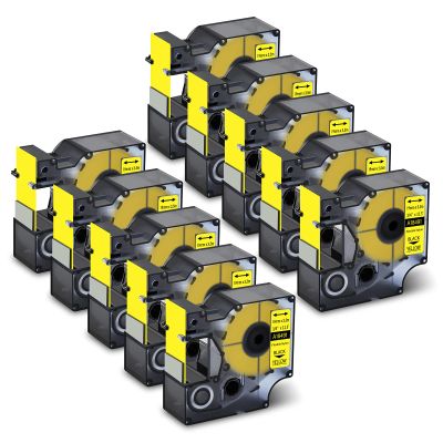 GREENCYCLE Industrial Flexible Nylon Labels 18491 3/4" (19mm) x 11.5ft (3.5m) Compatible for DYMO Rhino IND Label Makers 4200,5000,5200,6000,6500 Label Makers (Black on Yellow, 10 Pack)