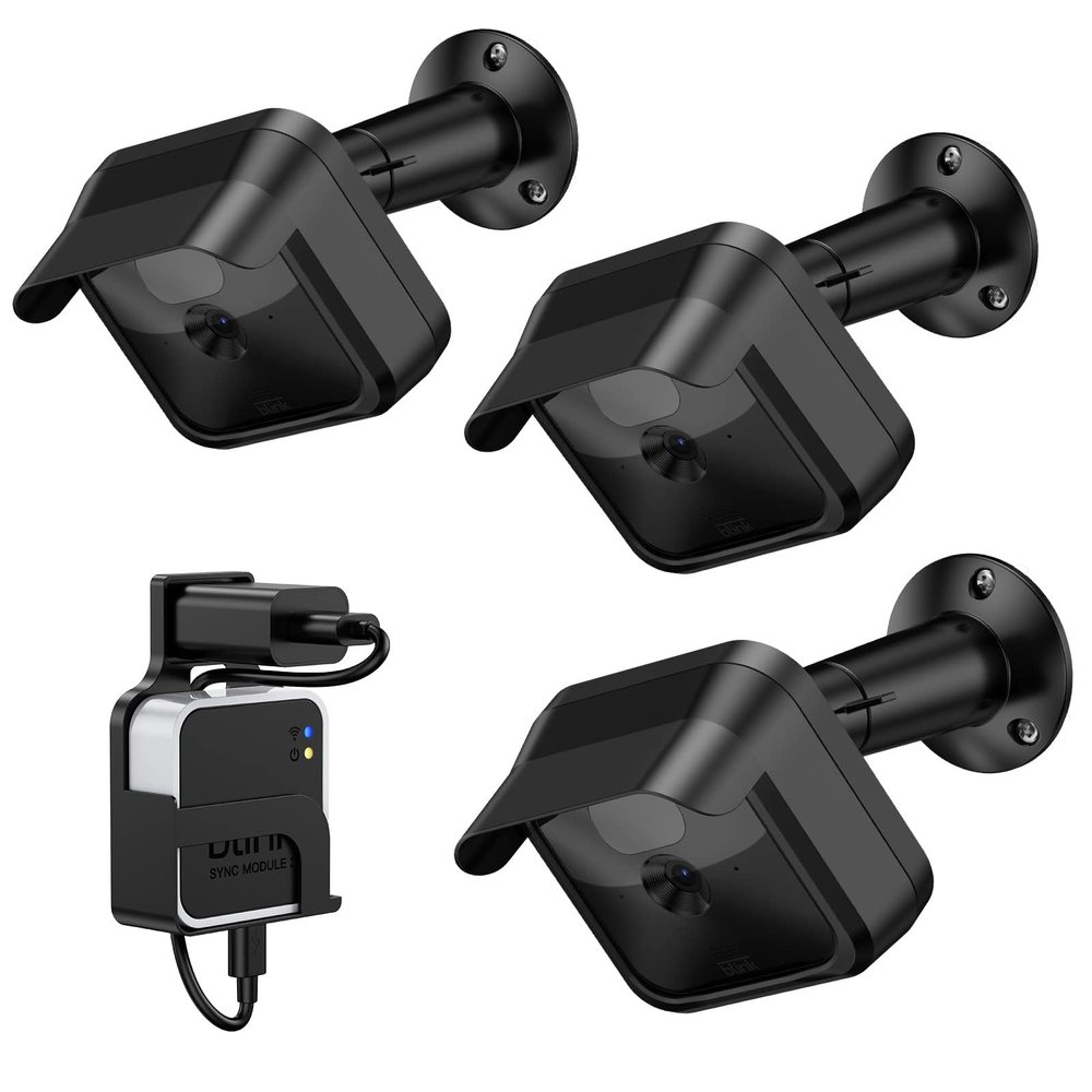 OLAIKE Housing and Metal Wall Mounting Bracket(3 Pack) for Blink Outdoor 3 (3th Gen) /XT/XT2,Weatherproof Protective Cover & 360 Adjustable Security Mount with Blink Sync Module Outlet Mount, Black