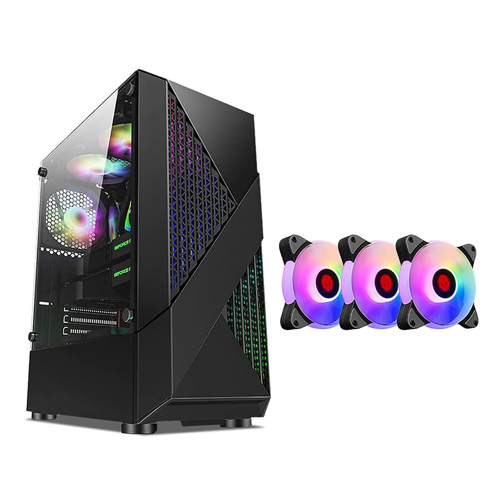 Gaming Case,Mid-Tower PC Gaming Case ATX/M-ATX/ITX - Front I/O USB 3.0 Port - Tempered Glass Side Panel - 8 Fan Position - RGB Fan (Color : Black, Size : 6 Fan)