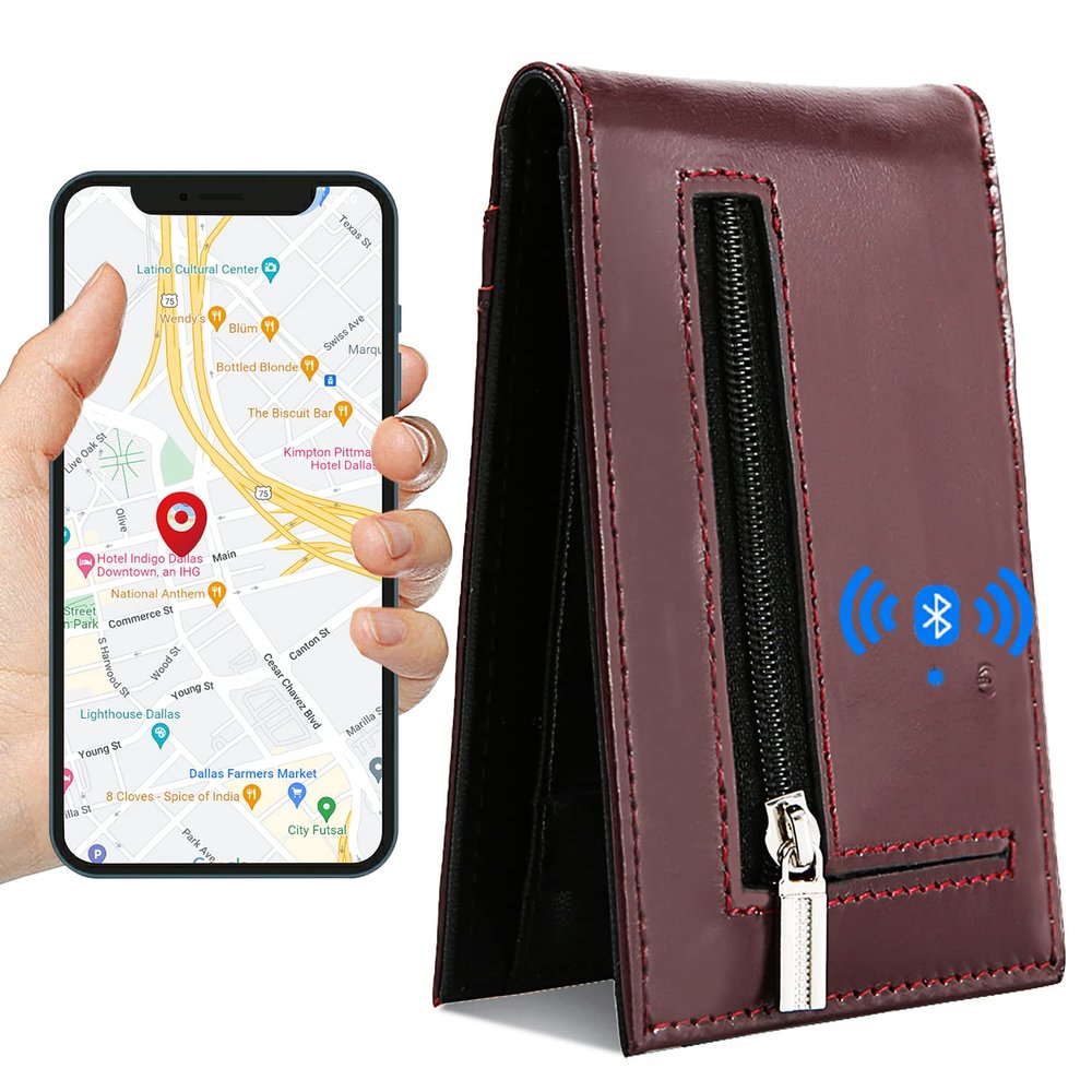 SMART CC Trackable Wallet for Men Anti-Lost Mens Wallet Bluetooth Tracker & Finder Credit Card (Red-1)