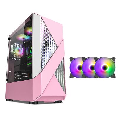 BBNB Pink Gaming Case,Mid-Tower PC Gaming Case ATX/M-ATX/ITX - Front I/O USB 3.0 Port - Tempered Glass Side Panel - 8 Fan Position - Colorful Fan (Size : 3 Fan)