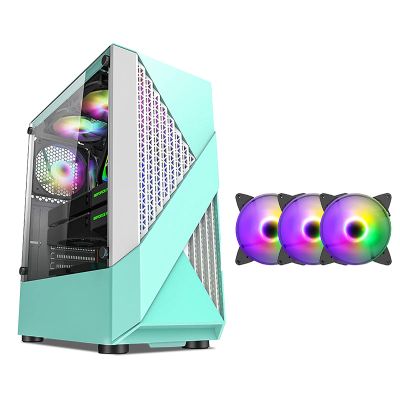 BBNB Gaming Case,Mid-Tower PC Gaming Case ATX/M-ATX/ITX - Front I/O USB 3.0 Port - Tempered Glass Side Panel - 8 Fan Position - Water Cooling Installation Ready (Color : Green, Size : 8 Fan)