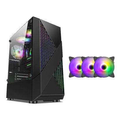 Black Gaming Case,Mid-Tower PC Gaming Case ATX/M-ATX/ITX - Front I/O USB 3.0 Port - Tempered Glass Side Panel - 8 Fan Position - Colorful Fan (Size : 8 Fan)