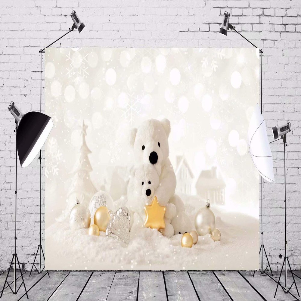BELECO 5x4ft Fabric Christmas Backdrop Christmas Background with Teddy Bears Photography Backdrop for Christmas New Year Event Party Decorations Celebration Photo Background Photo Studio