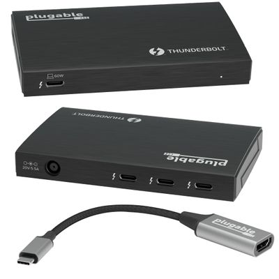 Plugable Thunderbolt 4 Hub | 60W Laptop Charging | 3X Thunderbolt 4 Ports | Dual 4K/Single 8K Displays | USB4 Compatibility - TBT4-HUB3C