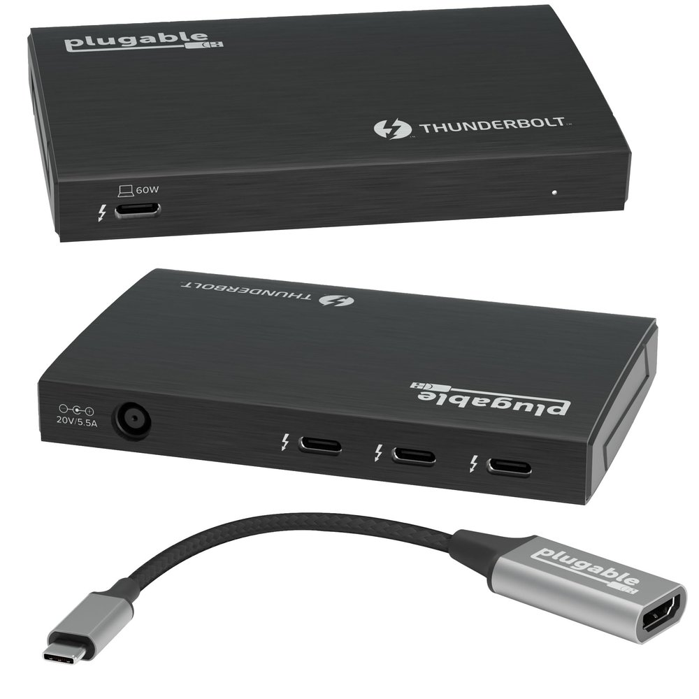 Plugable Thunderbolt 4 Hub | 60W Laptop Charging | 3X Thunderbolt 4 Ports | Dual 4K/Single 8K Displays | USB4 Compatibility - TBT4-HUB3C