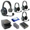 Eartec UL413 Ultralite Full Duplex Wireless Headset Communication for 4 Users - 1 Single Ear and 3 Dual Ear Headsets with SolidSignal Cleaning Wipes Bundle view 1