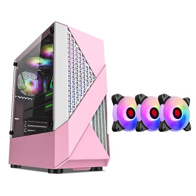BBNB Gaming Case,Mid-Tower PC Gaming Case ATX/M-ATX/ITX - Front I/O USB 3.0 Port - Tempered Glass Side Panel - 8 Fan Position - RGB Fan - Pink (Size : 8 Fan)