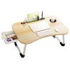 HB1 Home Folding Laptop Desk for Bed & Sofa Lightweight and Portable Lap Desk for Study and Reading Bed Top Tray Table Top Drawer Outdoor Camping,Pink view 2