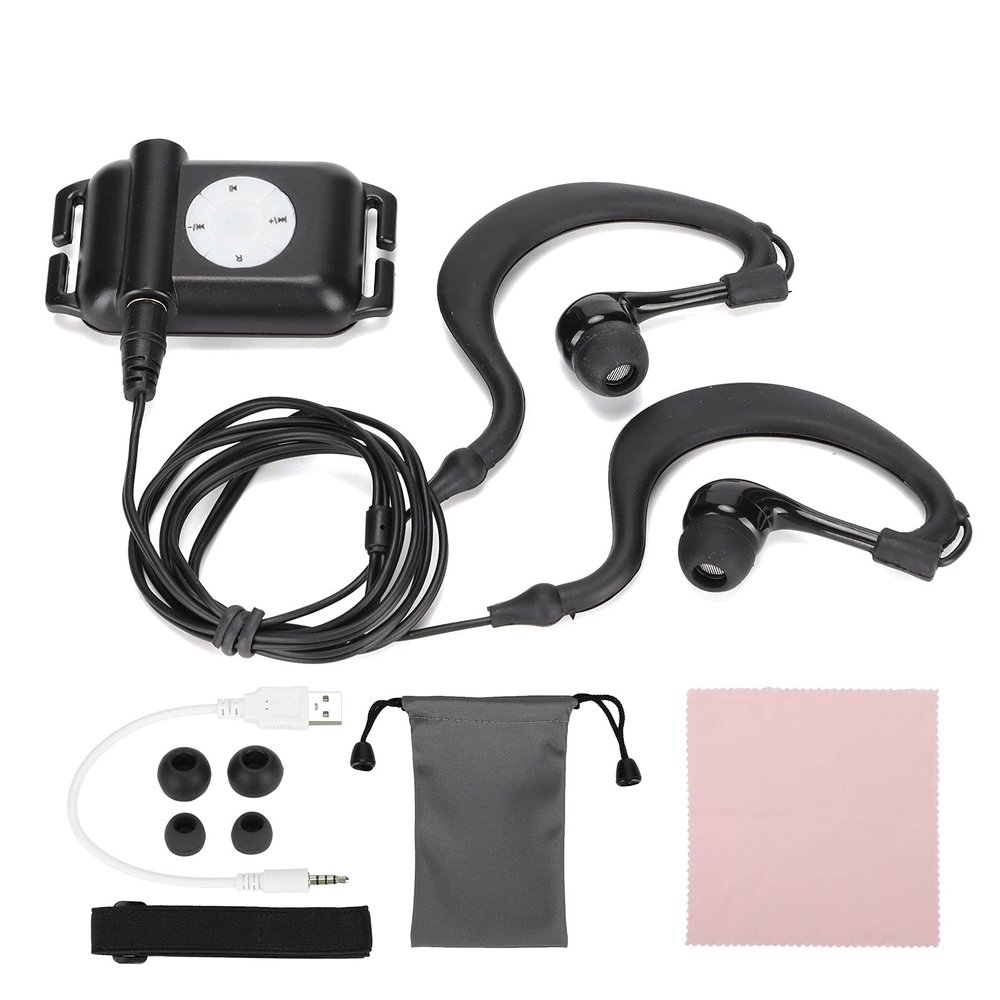 IPX8 MP3 Player with Headphone, Sport Swim Music Player 8-10 Hours MP3/WMA Music Playback, 4GB Music Player with USB Cable, Bag for Swimming, Surfing, Running