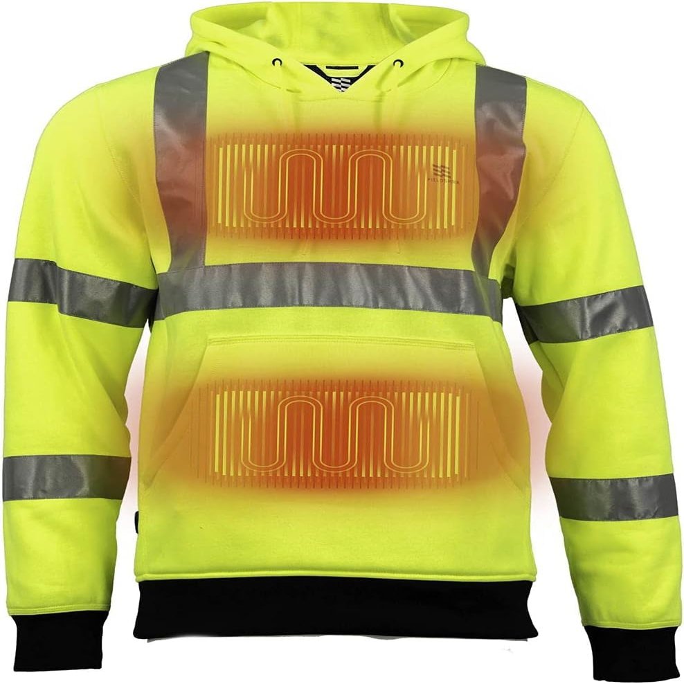 Fieldsheer Hi-Vis Pullover Heated Hoodie for Men with Multi-Zone Heating Elements and Four Heat Settings - ANSI Certified, Hi-Vis - X-Large