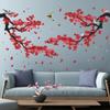3D Red Plum Branch Wall Sticker Creative Flower Birds Frolic Pastoral Style Wall Decals Removable Peel and Stick for Kids Girls Bedroom Living Room Office TV Background Classroom Art Wall Decor (A) view 1