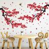 3D Red Plum Branch Wall Sticker Creative Flower Birds Frolic Pastoral Style Wall Decals Removable Peel and Stick for Kids Girls Bedroom Living Room Office TV Background Classroom Art Wall Decor (A) view 4