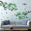 4 Sheets Green Pine Branches Wall Decals White Crane Wall Stickers DIY Removable Natural Plants Home Art Decoration for Baby Kids Girls Bedroom Living Room Office TV Sofa Background Nursery Classroom view 1