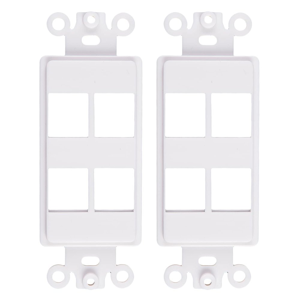 4-Port Decorator Keystone Insert, Wall Plate Adapter, 4 Port, 2 Pack White