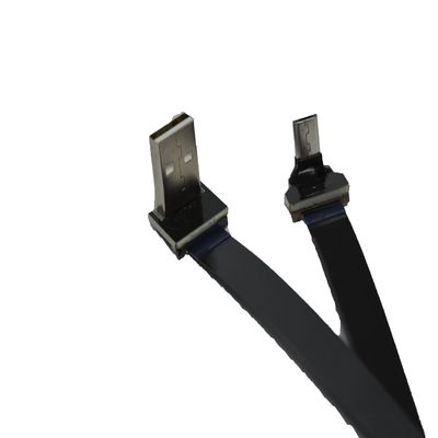 LY tech Long Flat Slim Thin Ribbon Micro USB Male 90 Degree Angled to Standard USB A Male 90 Degree Angled for sync and Charging Black (40CM Micro USB 1 to Standard USB A Down)